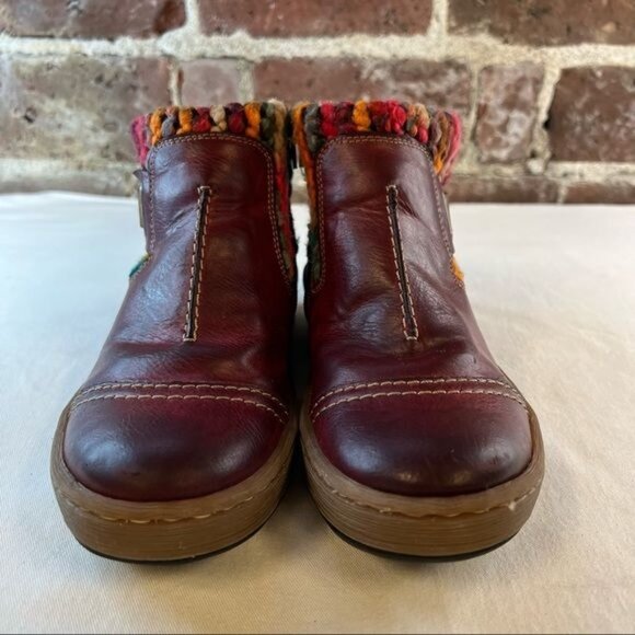 Rieker Felicitas 84 Wine Women's Boots Ankle Booties Leather Knit Sz 36 US 5.5 - Picture 5 of 10